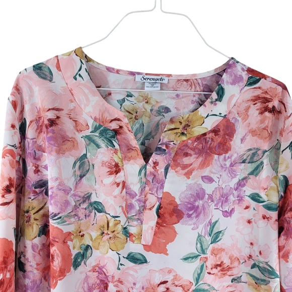 Serengeti 2X Top Blouse Womens Floral Tunic Pullover EUC - Picture 2 of 7